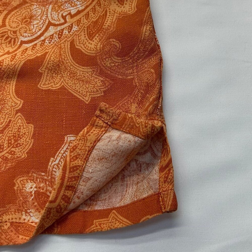 Tasso Elba Island Mens Orange Paisley Button-Down Shirt 75% Silk 25% Linen Short - Picture 4 of 16